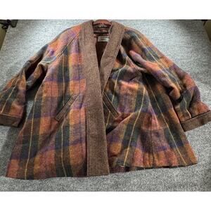 Vintage Avoca Collection Irish Wool Plaid Oversized Open Jacket Coat XL Ireland